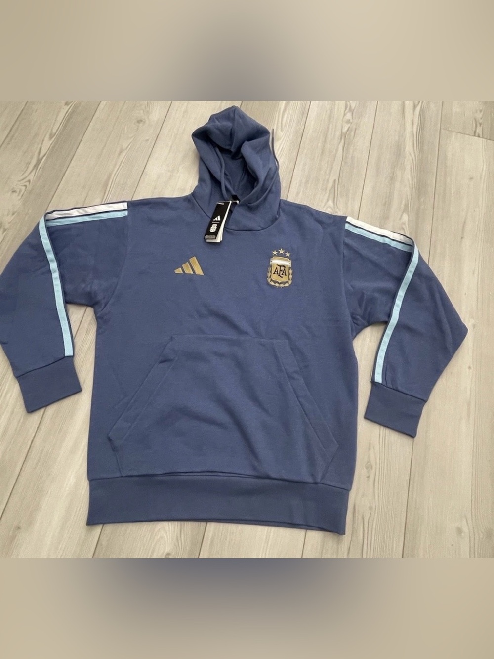 Adidas Argentina Soccer DNA Fleece Hoodie Sweatshirt Blue JZ6291 Mens Size L